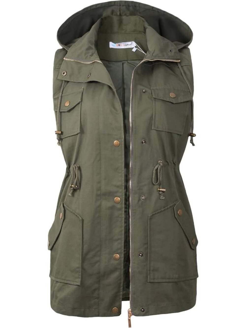 Utility Vest for Women | Sleeveless Military Jacket with Drawstring Waist